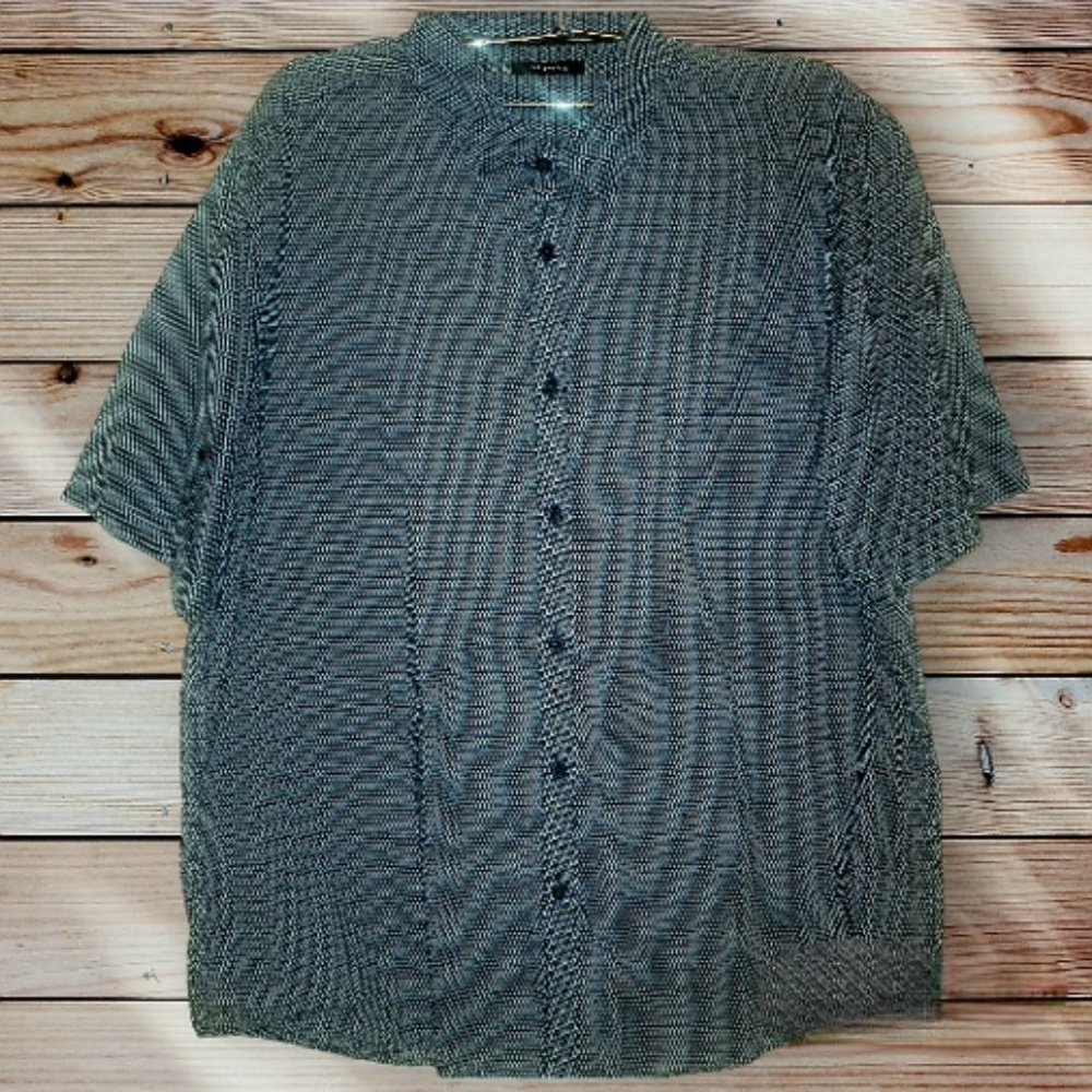 ALFANI - Blue Graphic Tiny Check Print - Button Up Shirt - LARGE
